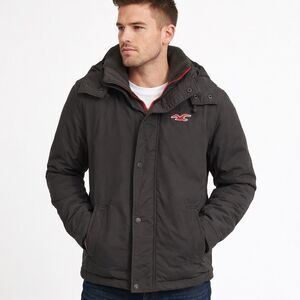 Hollister Mens Hooded All Weather Jacket Size M Gray Zip Y2K 90s